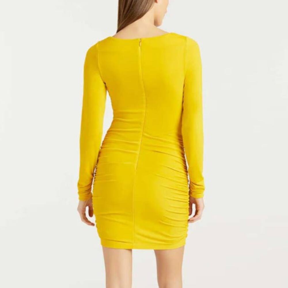 Cinq a Sept Miah Dress in Pineapple Bright Yellow Long Sleeve - Picture 6 of 10